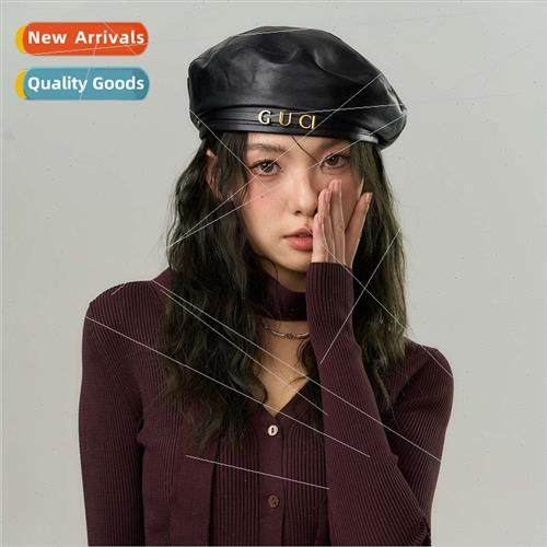 Alphabet PU leather beret casual personaly lerary retro nd t