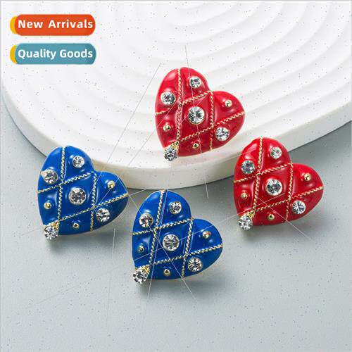 Europe retro creative alloy diamond oil drop heart-shaped ea