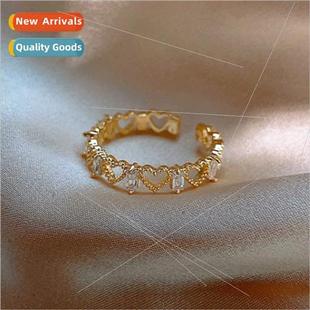 Zirconia Gold-Plated Ring Hundred Heart Hollow Zirconia Open