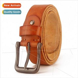 Vintage casual leather belt men washed pants belt red bronze