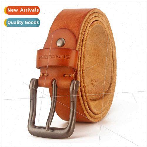 Vintage casual leather belt men washed pants belt red bronze