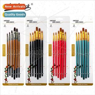 Rod Blue 6pcs Red Set Paintbrush Wooden Head Flat Hair Nylon