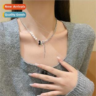 che Black Zirconia Butterfly Necklace Women Premium Spliced