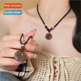 Women ins Handmade Peace Rope Necklace Braided Camell Buckle
