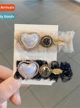 Korea new court pearl rhinestone black whe wind broken hairp