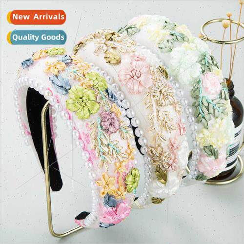 Hair bands new fashion garden sponge pearl fabric woven flow