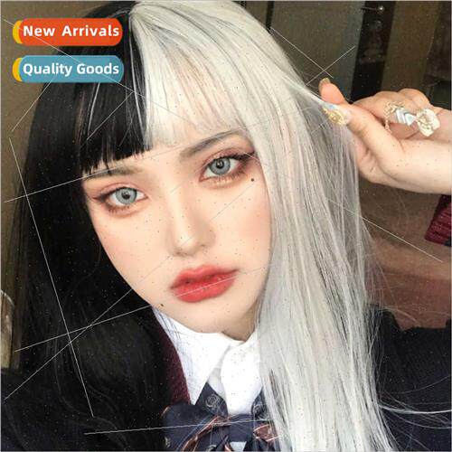 cosplay yin yang head wig female black whe two-color long ai