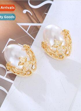 French metal button earrings female retro gold carved large
