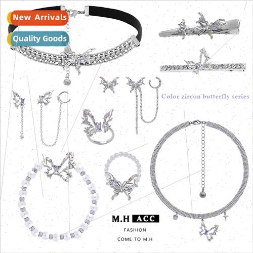 Color Zirconia Hollow Butterfly Necklace Women Vintage che B