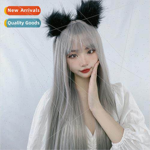 Europe wig women granny gray air bangs long wig merchant