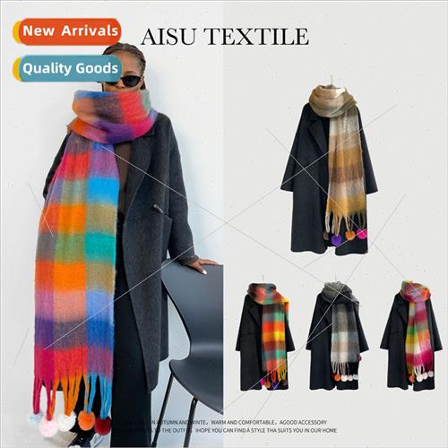 Mohair scarf women winter warm neck seahorse hair colorful h