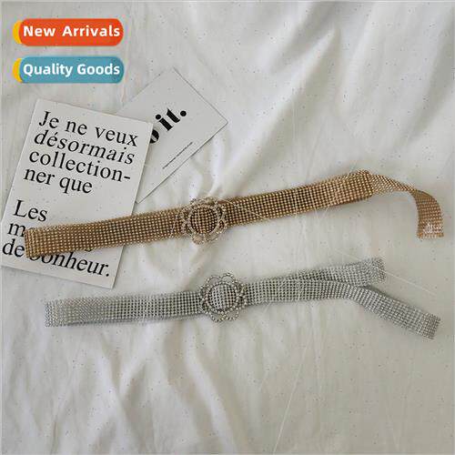 Hole-free flower-type buckle leather belt drill belt female