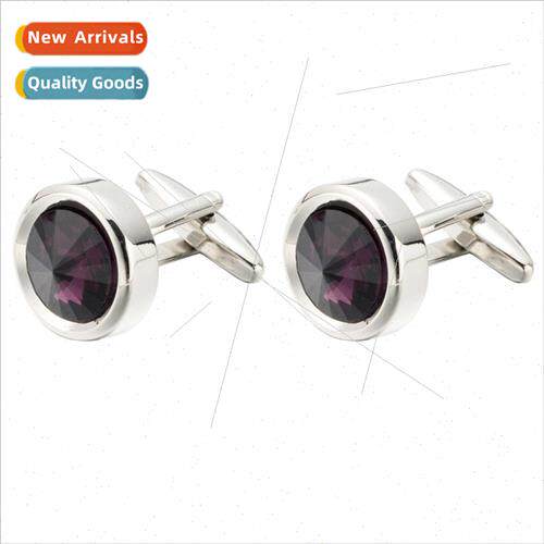 Round purple crystal cufflinks men French shirt cufflinks hi