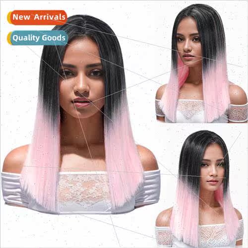 Europe wig Europe center parted black powder gradient long w