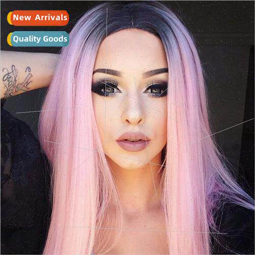 Europe Women Long Black Gradient ght Pink Wig Head Covers