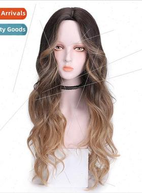 Blonde hand curled wig female long hair full head set natura