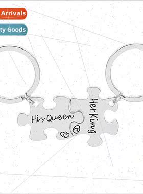 Geometric Alphabet Keychain Her King His Queen Fashion Coupl