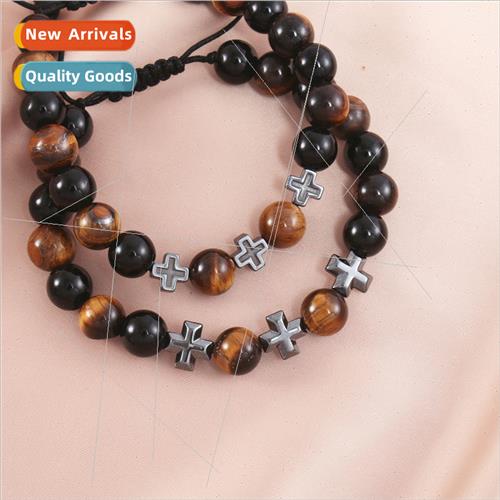 New Europe tiger eye stone cross beads strings adjustable br