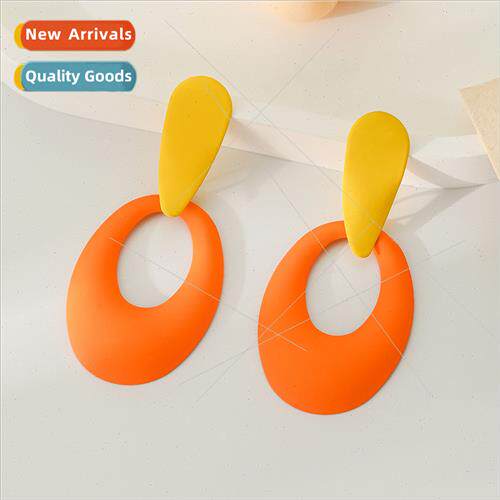 New spray paint geometric oval hollow large earrings fashion