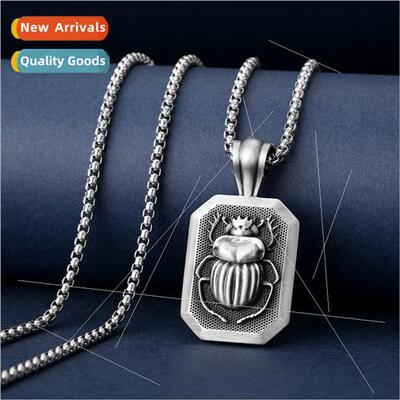 Egyptian Pharaoh Holy Beetle Amulet Square Pendant Necklace