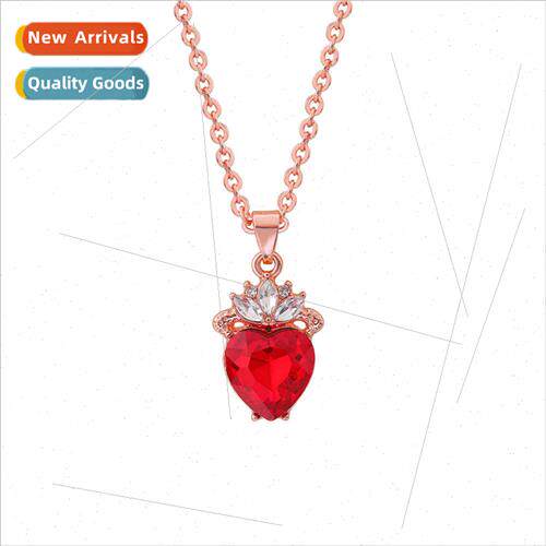Crown Ocean Heart Necklace Women Rose Gold Chain Peach Heart