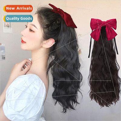 Wigs 适用women strap-on long hair wool curls bow chemical fi