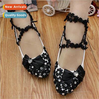 Black Bow Women Wedding Shoes Permance Low Heel Shoes