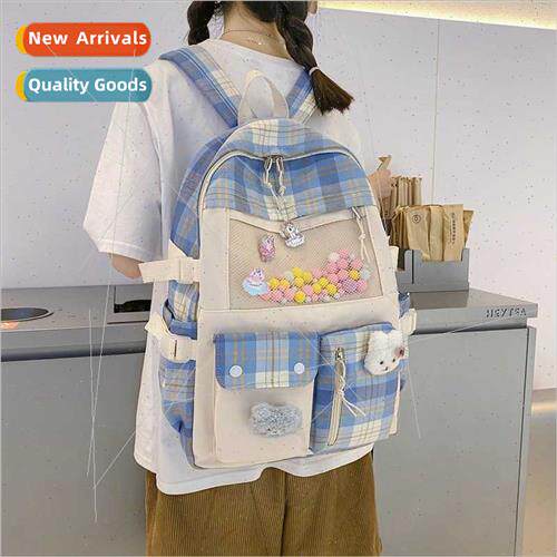 Schoolbag female Korean ulzzang plaid ins cute large capacy
