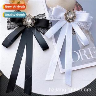black whe bow wind pin college flower collar tie lace Korea