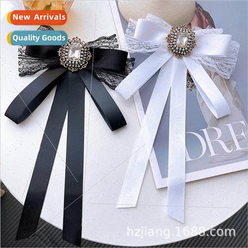 Korea lace bow tie collar flower black college pin wind whe