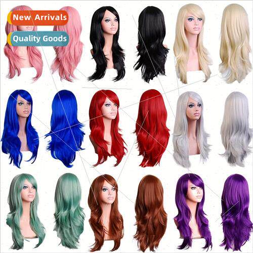 cosplay wig colorful parted slightly curly curly hair head c