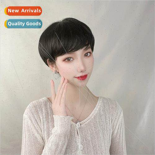 Wig female oblique bangs short fluffy repair face full head