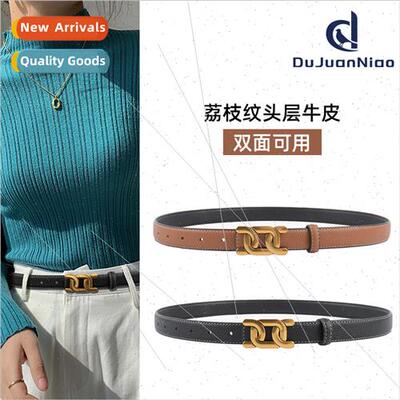 Both sides available lychee grain leather women belt versati