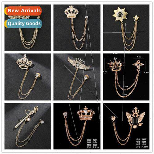 creative full diamond crown chain brooch men su nd tassel br