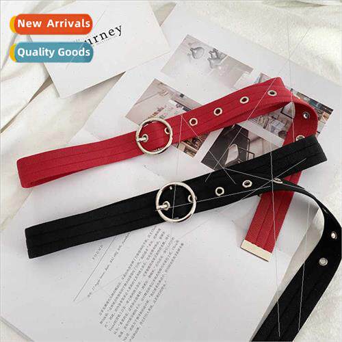 simple versatile cloth belt female ins round buckle personal