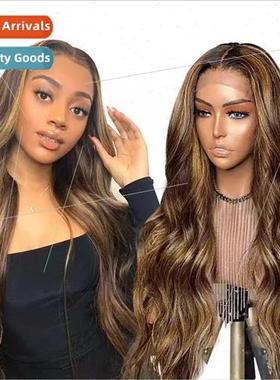 Europe wigs long curly hair big waves gradient black brown f