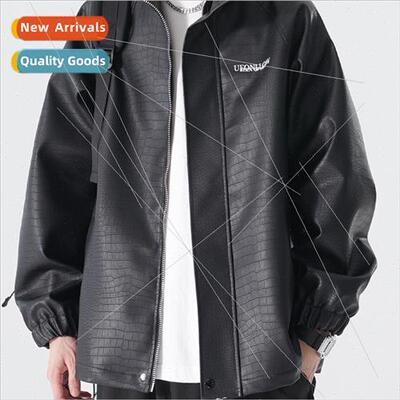 American casual leather jacket men fall coat ins high set la