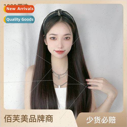 Europe wig women black long hoop half head set wigs long laz