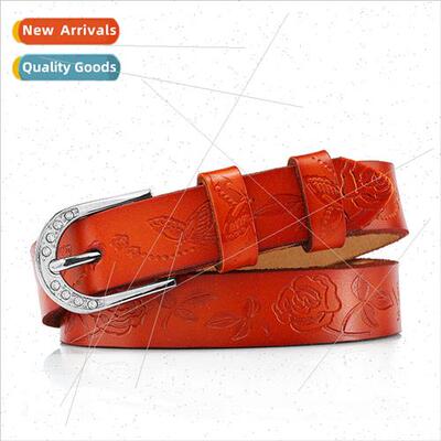 Korean fashion inlaid rhinestone leather embossed women thin