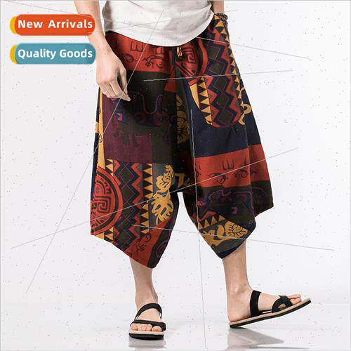 Beach pants loose flower shorts men Chinese imation cotton l