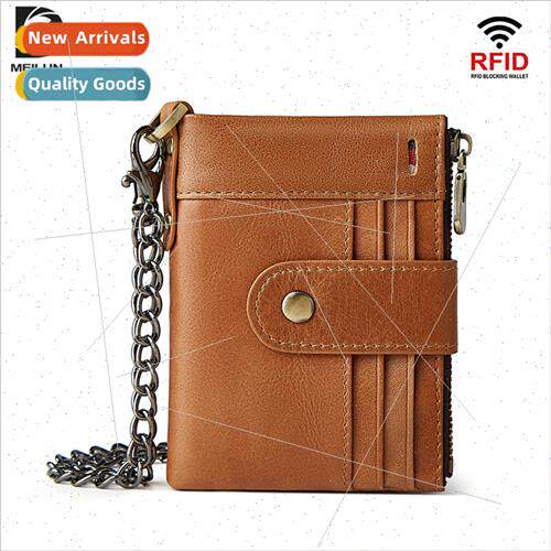New RFID leather wallet men new double zipper anti-magnetic