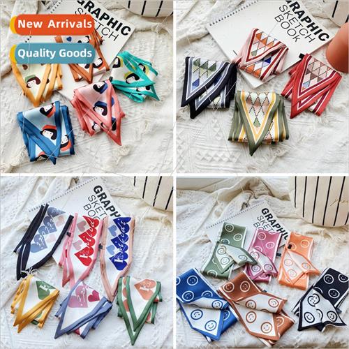ins love plaid pointed fluttering Korean silk scarf women na