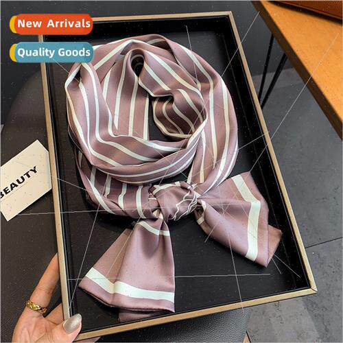 Autumn winter new Korean  striped silk scarf female thin nar
