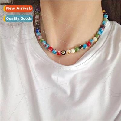 Korea sweet tide accessories y2k color beaded necklace femal