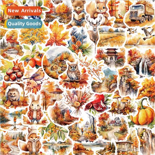 50 warm colors autumn harvest doodle stickers decorative han