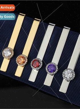 light luxury men crystal zirconia tie clip gold swarovski ro