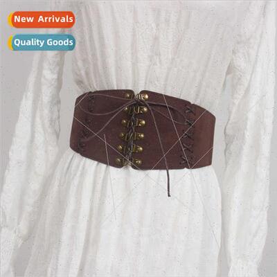 retro rivets suede straps waistband lerary women decorative
