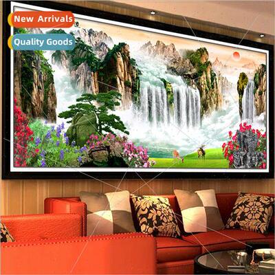 ving room painting flowing water wealth sticker diamond deco