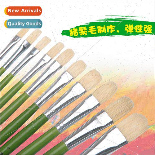 Long Pigs Bristle Acrylic Brushes Flat Round Tip Gouache Bru