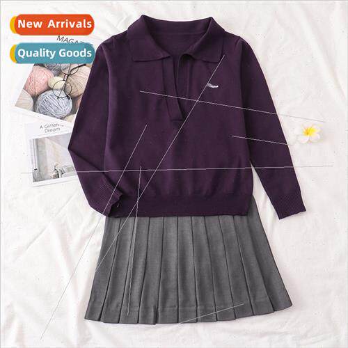 Japan jk unim college knted cardigan V-neck lapel blouse set